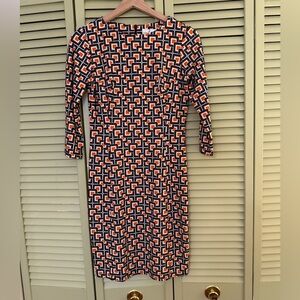 Jude Connally Retro Patterned Dress Orange Blue Brown White